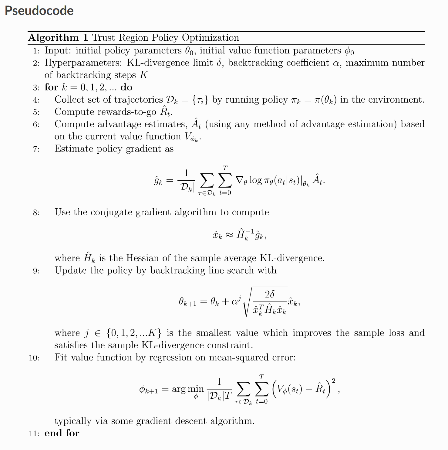 TRPO Pseudocode